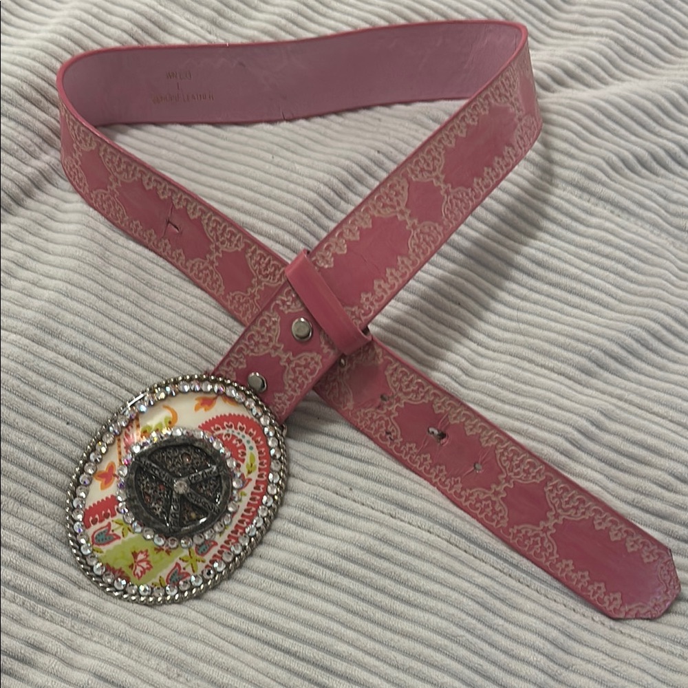 Pink Patterned Belt with Decorative Buckle